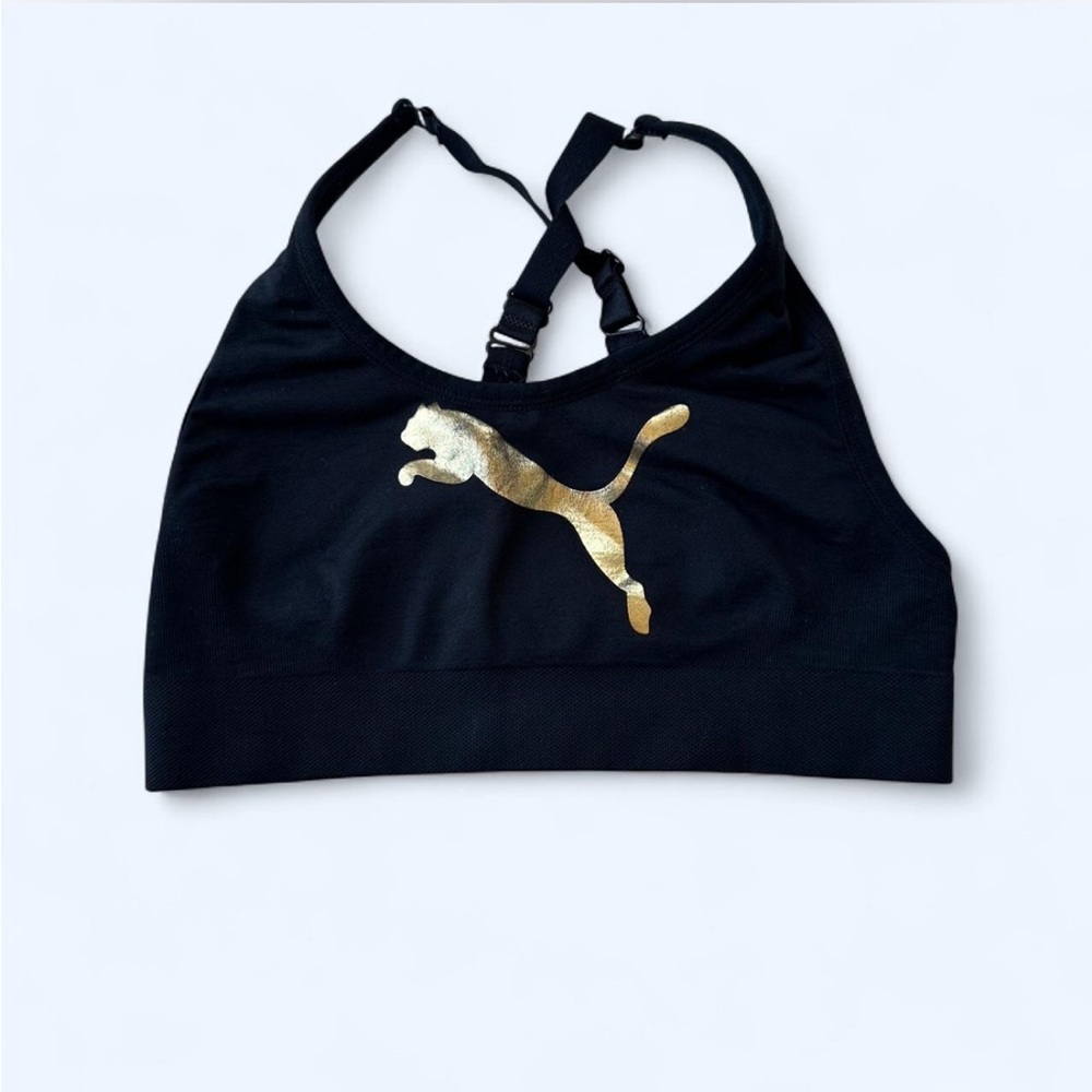 PUMA Black & Gold Sports Bra – Women’s XS